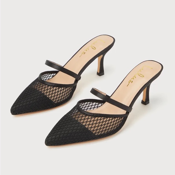 Flaxen Black Mesh Pointed-Toe Mule Pumps - Picture 3 of 4